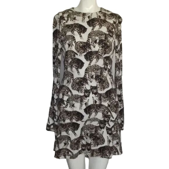 H&M Mini Dress, 4, Wild Cats, White/Brown, Long sleeves, big keyhole back - Picture 8 of 15
